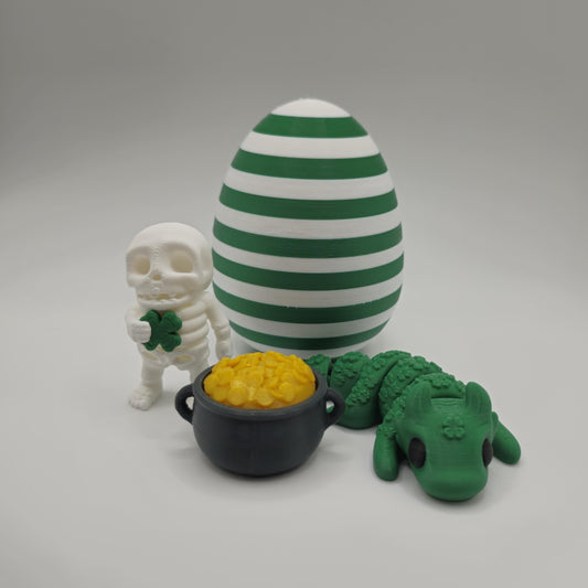 St. Patrick's Day Fidget Bundle | 4 PCS | Lucky Dragon, Clover Skeleton, Egg Container, Pot of Gold Clicker | Holiday Gift, Desk Toy